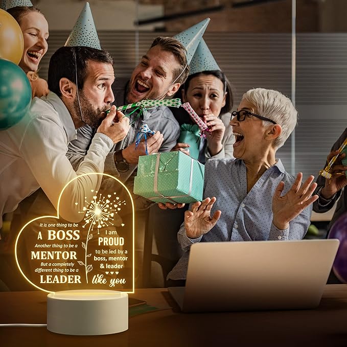 Boss Day Gifts, Boss Gifts for Women Men, Boss Lady Gifts for Women, Appreciation Night Lamp for Boss Day Birthday Christmas Going Away Farewell Congratulation Retirement, Best Boss Ever - LeafyLoom