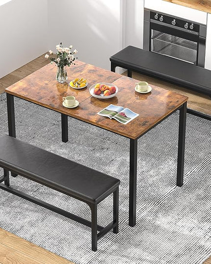 VECELO 3-Piece 63" Extendable Kitchen Table with Benches/Chairs Modern Breakfast Dinette/Dining Room Set for 4/6/2, Small Space Saving Design, Easy Assembly, Retro - LeafyLoom