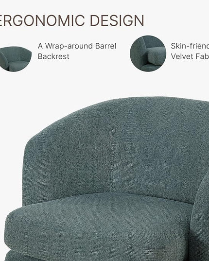 Swivel Accent Chair Modern Barrel Armchair with Wood Base for Bedroom Reading Waiting Living Room, Dark sage Green - LeafyLoom