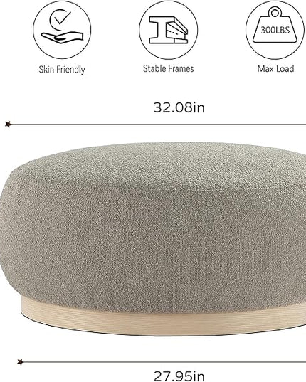 Round Ottoman Coffee Table, Modern Boucle Upholstered Center Table for Living Room Circle Accent Coffee Table for Bedroom Entryway Office - LeafyLoom