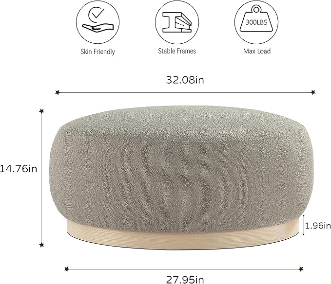 Round Ottoman Coffee Table, Modern Boucle Upholstered Center Table for Living Room Circle Accent Coffee Table for Bedroom Entryway Office - LeafyLoom
