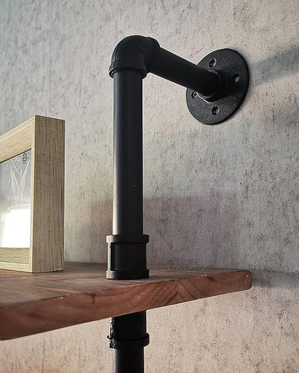 6 Tier Industrial Ladder Pipe Shelf, Wall Mounted Wood Metal Bookshelf for Living Room Storage (Weathered Brown, 10" D x 48" W x 82.5" H) - LeafyLoom