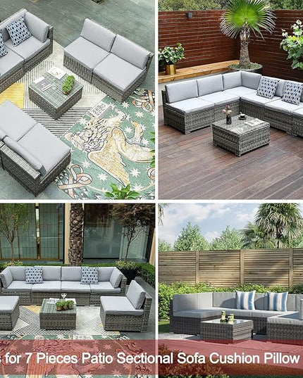 ClawsCover 14Pack Outdoor Patio Seat and Back Cushions Replacement Covers Fit for 7Pieces 6-Seater Wicker Rattan Sectional Couch Chair Furniture Set,Gray-Include Cover Only (Large) - LeafyLoom