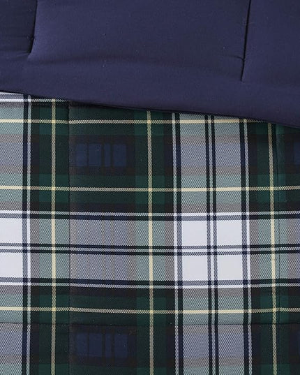 Madison Park Essentials Parkston Plaid Comforter, Matching Sham, 3M Scotchguard Stain Release Cover, Hypoallergenic All Season Bedding-Set, Twin/TwinXL, Navy, 2 Piece - LeafyLoom