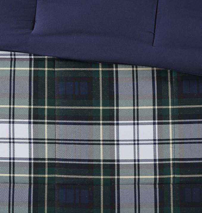 Madison Park Essentials Parkston Plaid Comforter, Matching Sham, 3M Scotchguard Stain Release Cover, Hypoallergenic All Season Bedding-Set, King/California King, Navy, 3 Piece - LeafyLoom