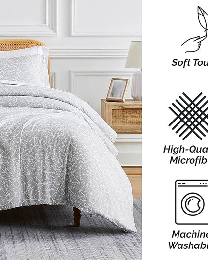 Southshore Fine Living, Inc. King/California King Size Comforter Set with 2 Pillow Shams, Reversible Geometric Print is 2 Colors in 1 - Alternative Down Comforter for King Beds, Grey & White - LeafyLoom