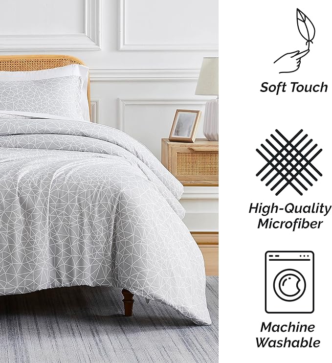 Southshore Fine Living, Inc. King/California King Size Comforter Set with 2 Pillow Shams, Reversible Geometric Print is 2 Colors in 1 - Alternative Down Comforter for King Beds, Grey & White - LeafyLoom