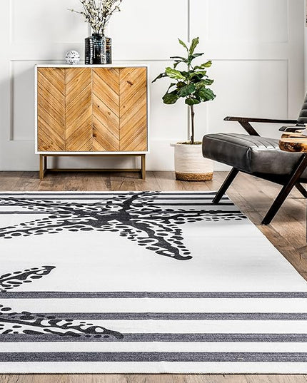 nuLOOM Starfish Machine Washable Ultra Thin Area Rug, 4' x 6', Grey - LeafyLoom
