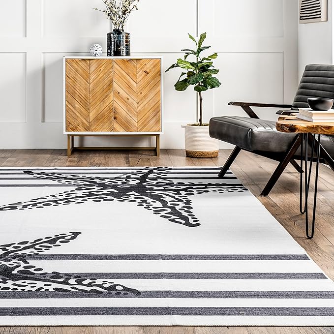 nuLOOM Starfish Machine Washable Ultra Thin Area Rug, 4' x 6', Grey - LeafyLoom