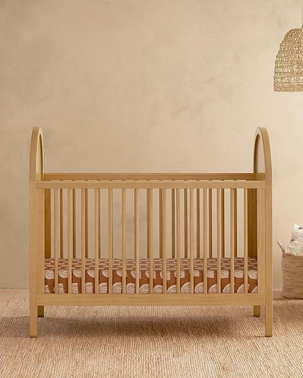 babyletto Bondi Cane 3-in-1 Convertible Crib with Toddler Bed Conversion Kit in Honey with Natural Cane, Greenguard Gold Certified - LeafyLoom