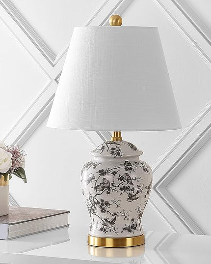 JONATHAN Y JYL3005C Penelope 22" Chinoiserie Classic LED Table Lamp Cottage Traditional Bedside Desk Nightstand for Bedroom Living Room Office College Bookcase LED Bulb Included, Gray/White - LeafyLoom