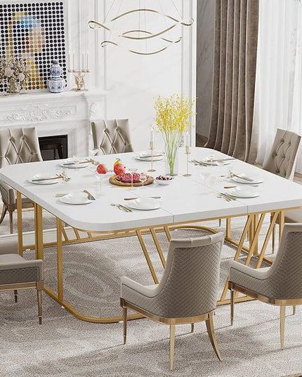 63 inches Executive Desk, Home Office Computer Desk, Modern Large Conference Table with Gold Metal Frame, Bussiness Furniture for Work Writing - LeafyLoom