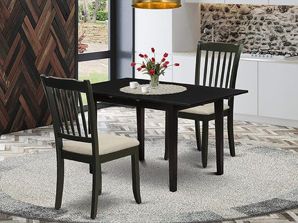 East West Furniture NODA3-BLK-C 3 Piece Dining Room Furniture Set Contains a Rectangle Wooden Table with Butterfly Leaf and 2 Linen Fabric Kitchen Dining Chairs, 32x54 Inch, Black - LeafyLoom