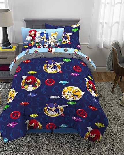 Franco Kids Bedding Super Soft Comforter and Sheet Set with Sham, 5 Piece Twin Size, Sonic The Hedgehog, Anime - LeafyLoom