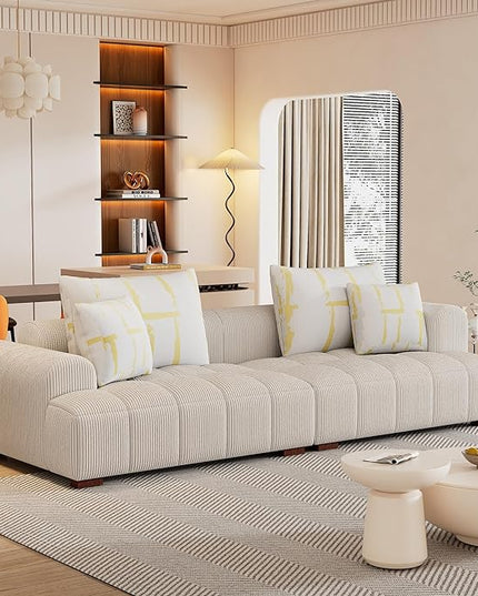 Oversized 4 Seaters Corduroy Upholstery Modular Cloud Sectional Sofa Couch,Modern Living Room Deep Seat Upholstered TV Sofa&Couch with 4PCS Pillows and Rubber Wood Legs for Home Apartment - LeafyLoom