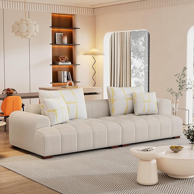 Oversized 4 Seaters Corduroy Upholstery Modular Cloud Sectional Sofa Couch,Modern Living Room Deep Seat Upholstered TV Sofa&Couch with 4PCS Pillows and Rubber Wood Legs for Home Apartment - LeafyLoom