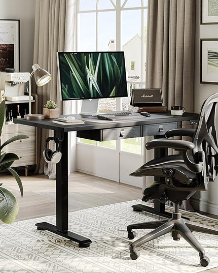 Standing Desk with 2 Drawers, Adjustable Height Electric Desk with Storage, 55 x 24 Inches Sit Stand Up Computer Table for Work Office Home, Black - LeafyLoom