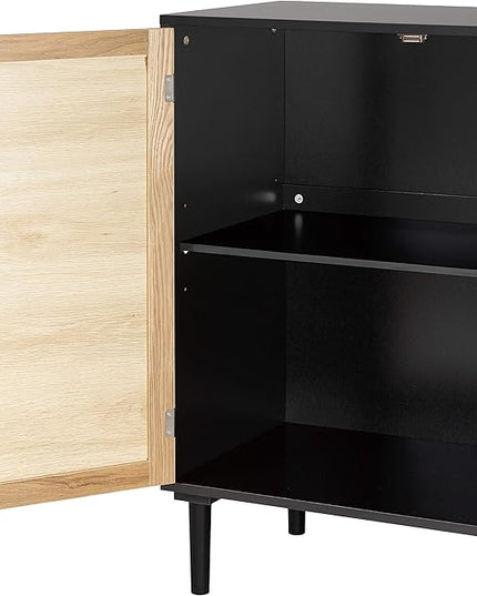 Finnhomy Sideboard Buffet Cabinet, Kitchen Storage Cabinet with Rattan Decorated Doors, Accent Liquor Cabinet for Bar, Dining Room, Hallway, Cupboard Console Table, 31.5X 15.8X 34.6 Inches - LeafyLoom