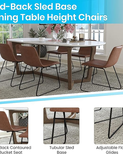 Flash Furniture Butler 18 Inch Commercial Grade LeatherSoft Dining Table Height Chair, Mid-Back Black Sled Base with Light Brown LeatherSoft Upholstery, Set of 2 - LeafyLoom