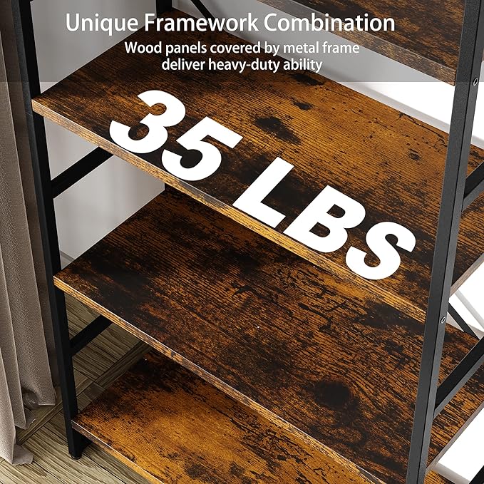 Shintenchi 2 Pieces 5 Tiers Bookshelf, Classically Tall Bookcase Shelf, Industrial Book Rack, Modern Book Holder in Bedroom/Living Room/Home/Office, Storage Rack Shelves for Books/movies-Rustic Brown - LeafyLoom