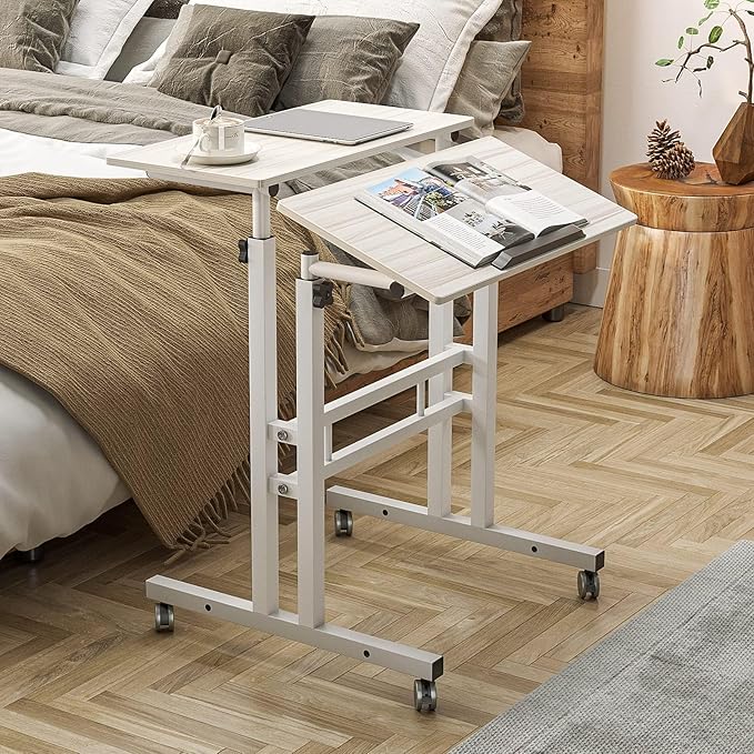 SDHYL Mobile Stand Up Desk, 24 inch Laptop Computer Desk Adjustable Standing Home Office Desks with Roller, Student Desk School Desk Simple Stand Up Desk Small Desks for Small Spaces, Maple - LeafyLoom