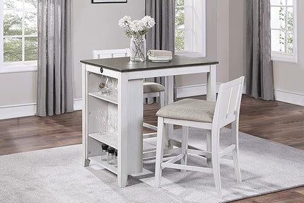 NicBex Small Dining Table for 2 Dining Modern Table and Chairs 3-Piece Pack Counter Height Set Table with Display Shelf USB Ports and 2X Counter Height Chairs, White - LeafyLoom