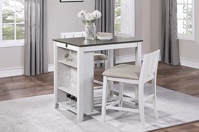 NicBex Small Dining Table for 2 Dining Modern Table and Chairs 3-Piece Pack Counter Height Set Table with Display Shelf USB Ports and 2X Counter Height Chairs, White - LeafyLoom
