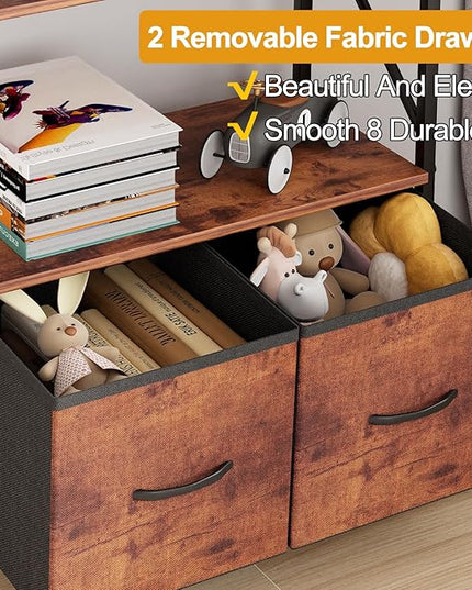 5 Tier Bookshelf Bookcase with 2 Drawer,Tall Book Shelf Display Standing Shelf Units,Wood Book Rack Shelves Storage Organizer for Bedroom Home Office Kitchen Living Room, 22.4 in(Rust Brown,2 Drawers) - LeafyLoom