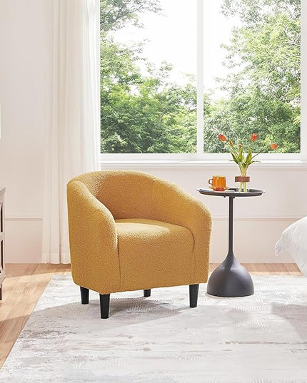 Yaheetech Accent Chair, Cozy Living Room Chairs with Soft Padded, Furry Sherpa Barrel Chair Sturdy Legs, Modern Armchair for Living Room Bedroom Reception Room Office, Mustard Yellow - LeafyLoom