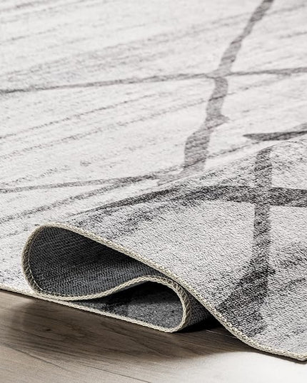 nuLOOM Trellis Stripes Machine Washable Ultra Thin Area Rug, 3' x 5', Light Grey - LeafyLoom