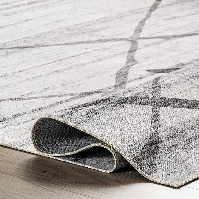 nuLOOM Trellis Stripes Machine Washable Ultra Thin Area Rug, 3' x 5', Light Grey - LeafyLoom