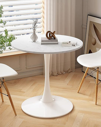 NicBex 32Inch Round Dining Table,Modern Kitchen Table with Printed White Marble Tabletop and Metal Base for 2 to 4,Leisure Coffee Table for Kitchen,Small Space and Living Room,Space-Saving,White - LeafyLoom