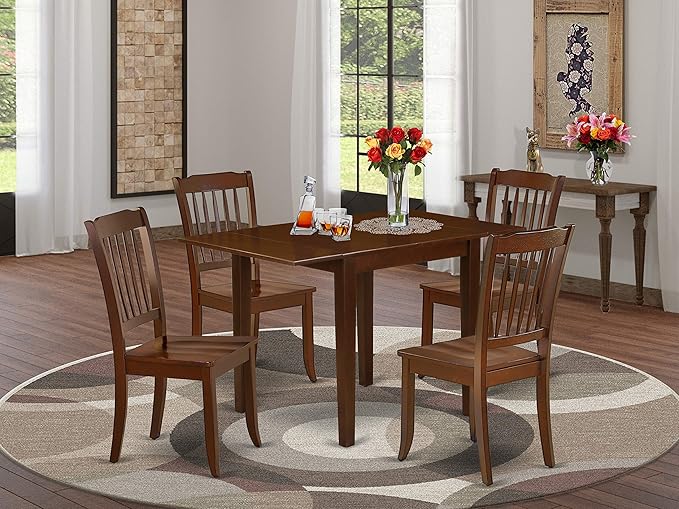 East West Furniture NDDA5-MAH-W Norden 5 Piece Set Includes a Rectangle Dining Room Table with Dropleaf and 4 Kitchen Chairs, 30x48 Inch - LeafyLoom