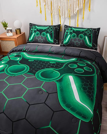 NTBED Game Console Comforter Set for Boys Girls Kids Geometric Lightweight Microfiber Bedding Sets (Green, Twin) - LeafyLoom