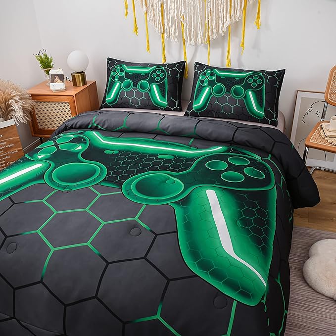 NTBED Game Console Comforter Set for Boys Girls Kids Geometric Lightweight Microfiber Bedding Sets (Green, Twin) - LeafyLoom