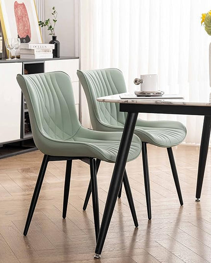YOUTASTE Sage Green Dining Chairs Set of 2 Upholstered Mid Century Modern Kitchen Dining Room Chairs Armless Faux Leather Accent Chairs Metal Vanity Lounge Chair with Back for Bedrooms, Mint Green - LeafyLoom