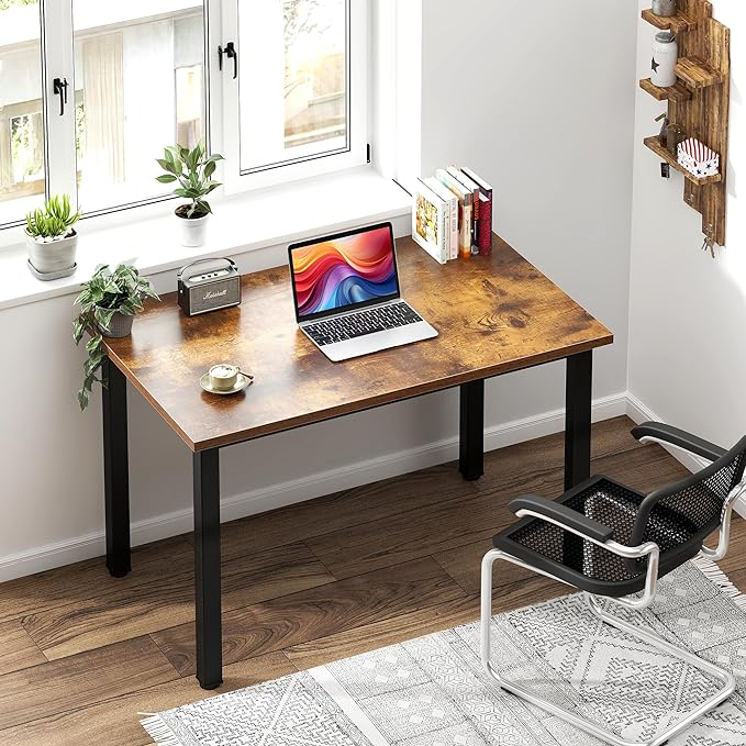 Need Small Desk, 31.5 inch Sturdy Writing Desk for Small Spaces, Small Computer Desk Teens Desk Study Table Laptop Desk Home Ofice Desk, Black Metal Frame, Rustic Brown - LeafyLoom