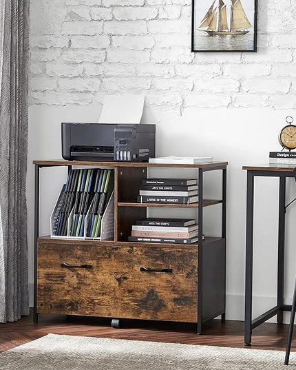 VASAGLE Lateral File Cabinet with Open Shelves and Drawer Mobile Filing Cabinet with Wheels - LeafyLoom