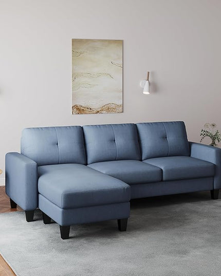 L Shaped Convertible Sectional Sofa, 3 Seater Linen Fabric Corner Couch with Reversible Chaise Movable Ottoman, Button Tufted Sofa&Couches for Small Apartments, Living Rooms and Offices - LeafyLoom