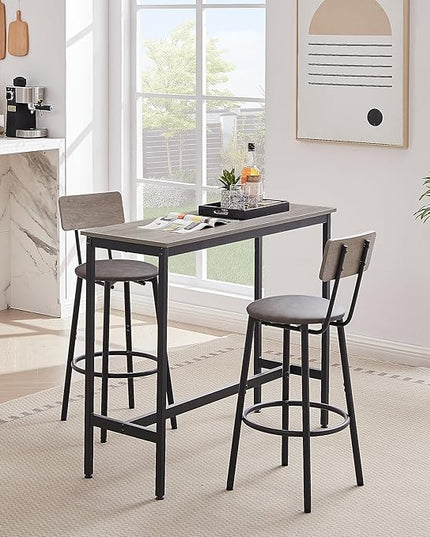 NicBex Kitchen Small Dining Table for 2 Breakfast Nook Table Set Bar Table Set with 2 Bar Stools Pu Soft Seat with Backrest for Small Space, Dining Room, Apartment, Easy Clean, Grey - LeafyLoom
