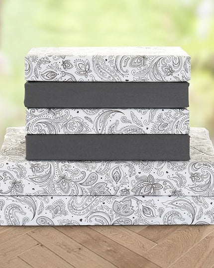 Elegant Comfort Softest and Coziest 6-Piece Sheet Set - 1500 Premium Hotel Quality Microfiber - Deep Pocket, Wrinkle Resistant 6-Piece Paisley Pattern Bed Sheet Set, King, Paisley Gray - LeafyLoom