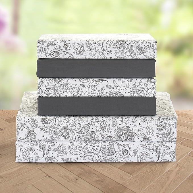 Elegant Comfort Softest and Coziest 6-Piece Sheet Set - 1500 Premium Hotel Quality Microfiber - Deep Pocket, Wrinkle Resistant 6-Piece Paisley Pattern Bed Sheet Set, Full, Paisley Gray - LeafyLoom