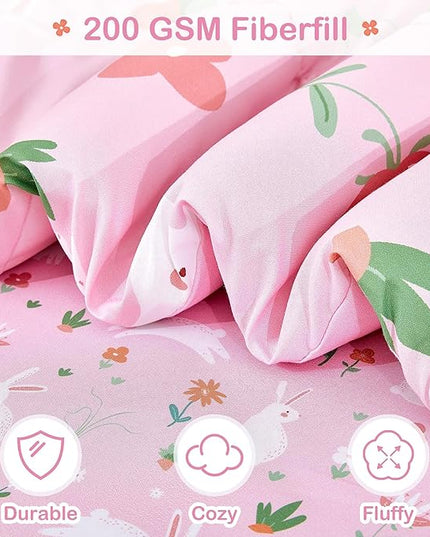 Mooreeke Bed in a Bag for Kids Girls Teens, 5 Pieces Twin Size Comforter Bed Set with Shams, Sheet Set, Rabbit Pink Super Soft Microfiber Kids Comforter Bedding Set - LeafyLoom