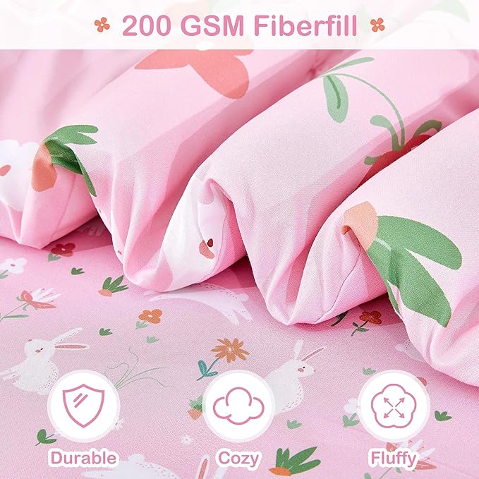 Mooreeke Bed in a Bag for Kids Girls Teens, 7 Pieces Full Size Comforter Bed Set with Shams, Sheet Set, Rabbit Pink Super Soft Microfiber Kids Comforter Bedding Set - LeafyLoom