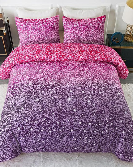 Litanika Galaxy Comforter Queen(90x90lnch), 3 Pieces(1 Purple Glitter Ombre Comforter, 2 Pillowcases), 3D Colorful Rainbow Bedding Set, Microfiber Comforter Set for Kid Boy Girl Teen - LeafyLoom