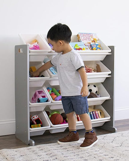Humble Crew, Grey/White Kids Toy Organizer with 12 Storage Bins, Toddler - LeafyLoom