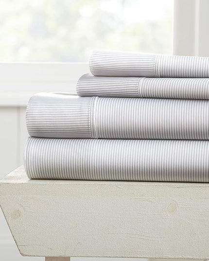 Linen Market 4 Piece Full Bedding Sheet Set (Light Gray Pinstriped) - Sleep Better Than Ever with These Ultra-Soft & Cooling Bed Sheets for Your Full Size Bed - Deep Pocket Fits 16" Mattress - LeafyLoom