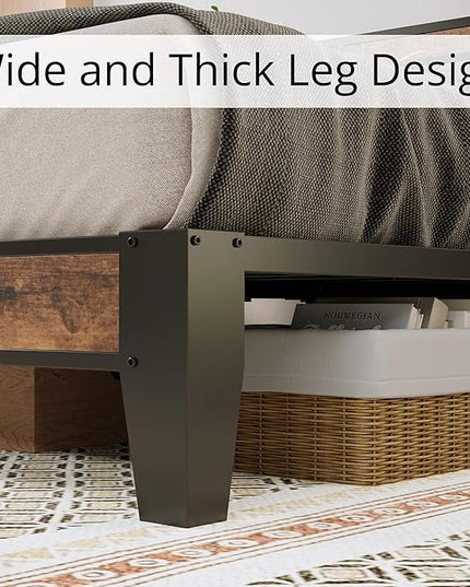 LIKIMIO Full Bed Frame, Storage Headboard with Charging Station, Solid and Stable, Noise Free, No Box Spring Needed, Easy Assembly - LeafyLoom