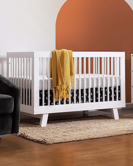 Babyletto Hudson 3-in-1 Convertible Crib with Toddler Bed Conversion Kit in White, Greenguard Gold Certified , 53.75x29.75x35 Inch (Pack of 1) - LeafyLoom