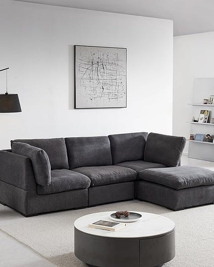 Cloud Modular Sectional Sofa, Comfort 60% Down Filled L Shaped Sleeper Sofa Couch Bed with Movable Ottoman for Living Room, Minimalist Wide Deep Seat Convertible Corner Sofa&Couches for Office - LeafyLoom